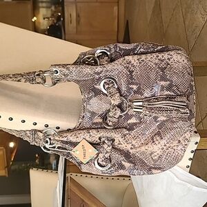 Michael Kors Snakeprint Tote Hobo Satchel Handbag With Tassel